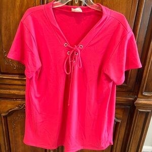 BiBi Hot Pink Lace-Up Short Sleeve Tee NWOT Smoke and Pet Free Home